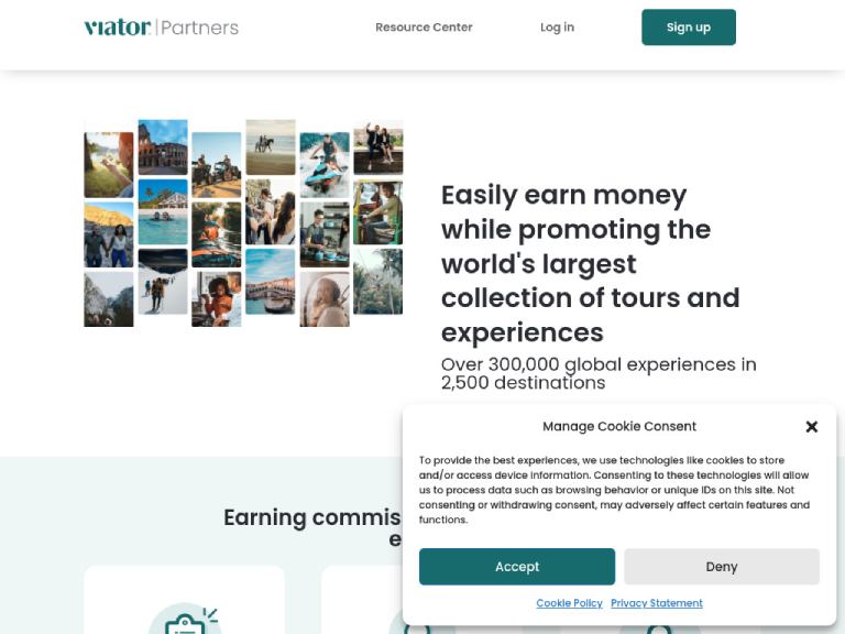 Viator travel affiliate program screenshot