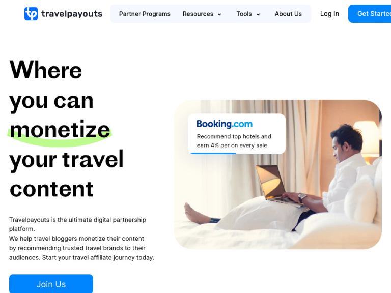 screenshot of Travelpayouts affiliate site