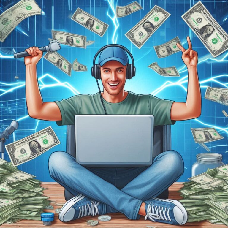 a blogger at his laptop with dollars coming out of the screen to symbolize earnings from some of the best affiliate networks