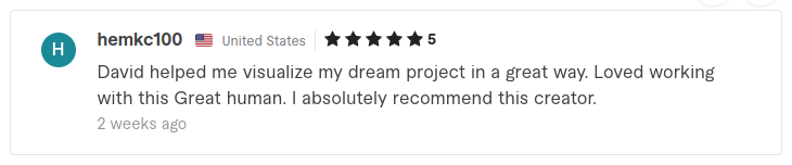 one of hundreds 5-star fiverr review on david ferrell's gig