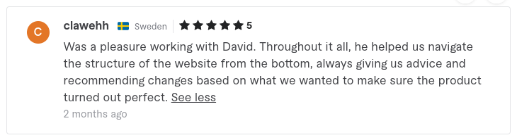 5-star fiverr review on david ferrell's gig