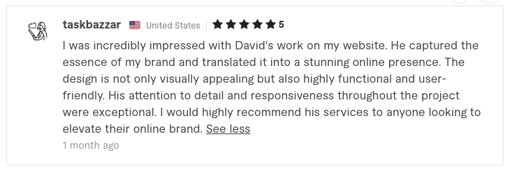 Fiverr screenshot of review of David Ferrell affiliate marketing blog gig