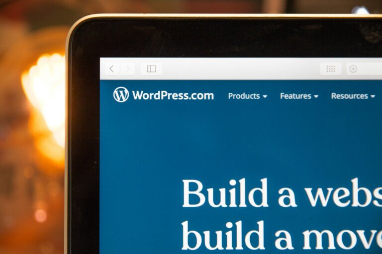 a wordpress.com business plan site on a laptop screen